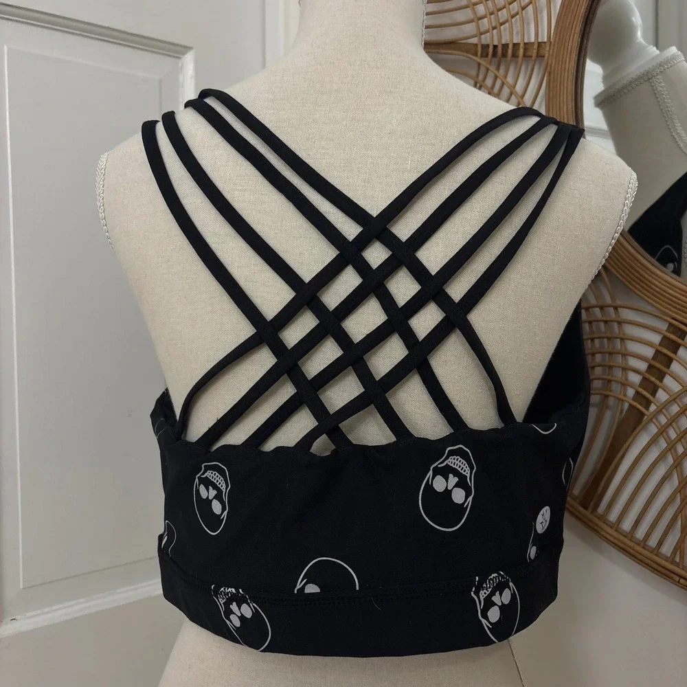 Torrid Active Sports Bra 2 2X 18-20 Skull Strappy Back Crop Top Punk Goth Spooky